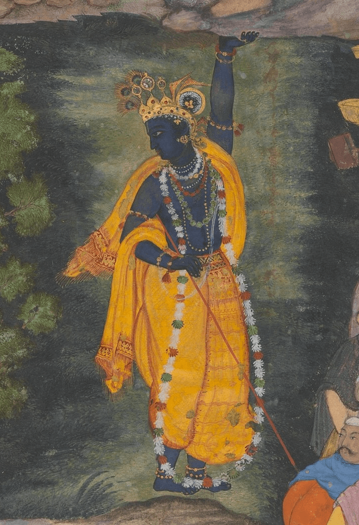 Krishna lifts Mount Govardhan · India, 17th c.