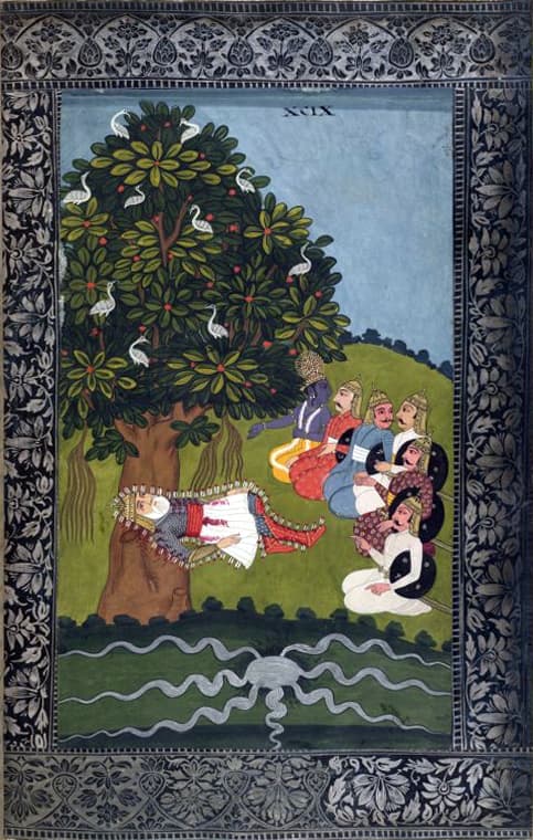 Bhishma on his bed of arrows · Razmnama, 1761 to 1763